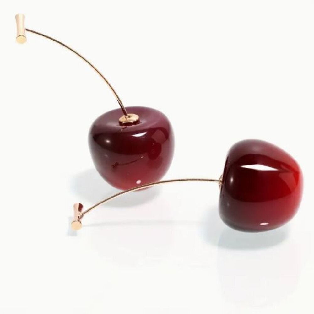 NWT Glossy Resin Cherry Earrings 3D Fruit Dangle Statement Jewelry Y2k Kawaii